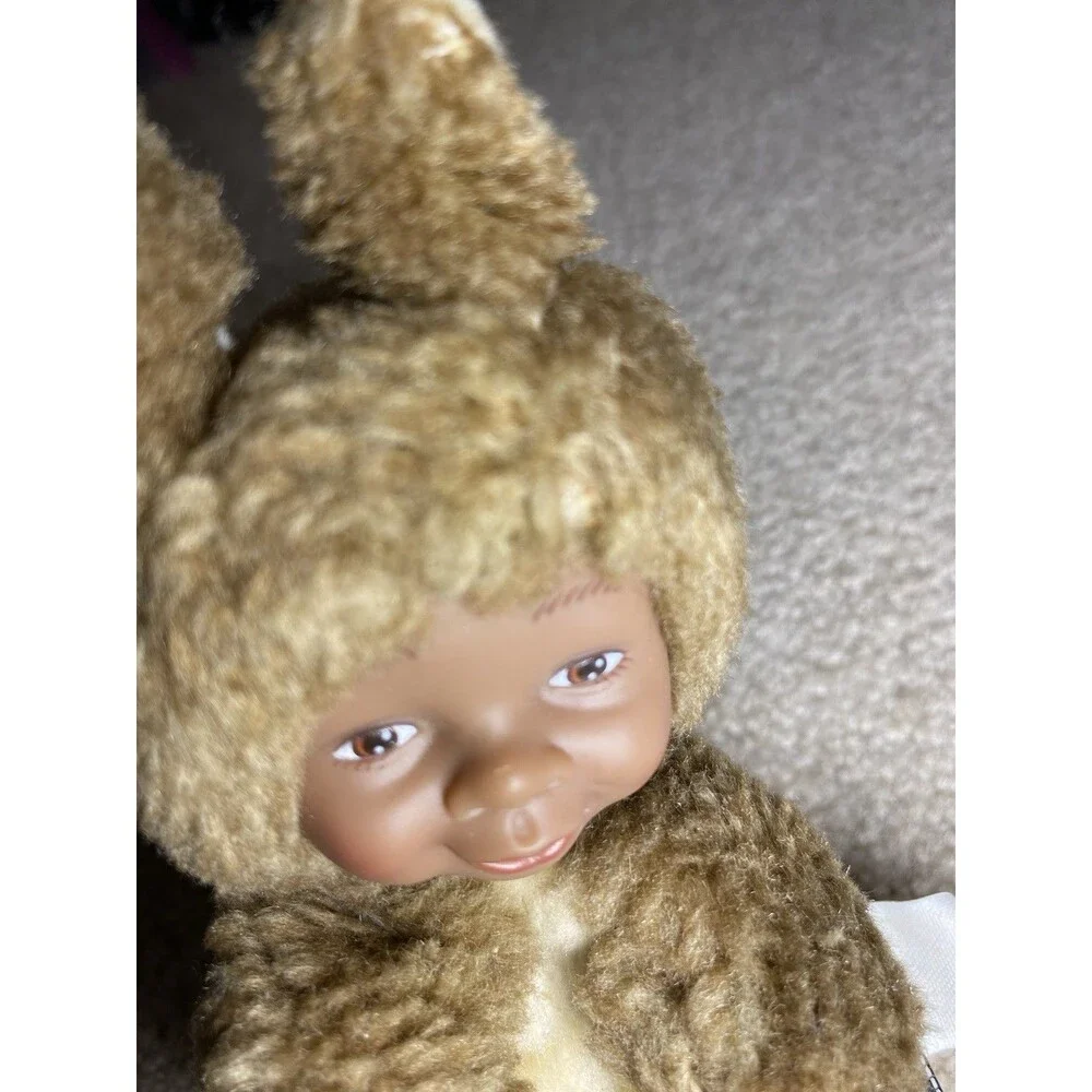 Vintage Anne Geddes Squirrel Plush Baby Doll African-American Smiling Brown 7